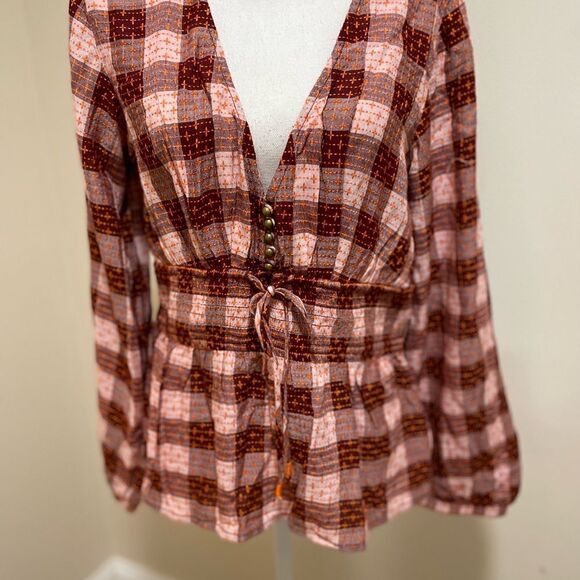 NWT Anthropologie Pilcro Deep-V Neck
Plaid Blouse Top Size L - Picture 6 of 10